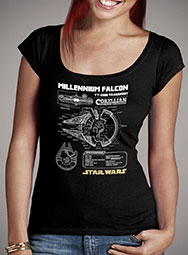 Женская футболка с глубоким вырезом Millennium Falcon Schematic