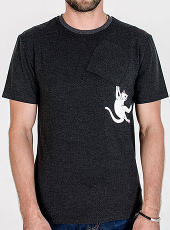 Мужская футболка с висящим котом Hanging FuckOff-Cat тёмная