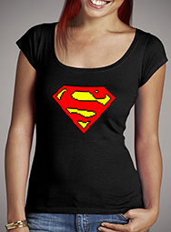 Женская футболка с глубоким вырезом 8-bit Superman Logo