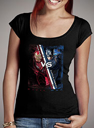Женская футболка с глубоким вырезом Iron Man vs Captain America